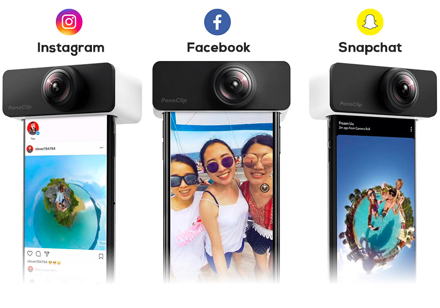 Panoclip pour iPhone Camera 360 : partage facebook, instagram, snapchat